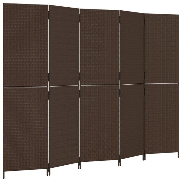 Paravent 5-tlg. Braun Poly Rattan