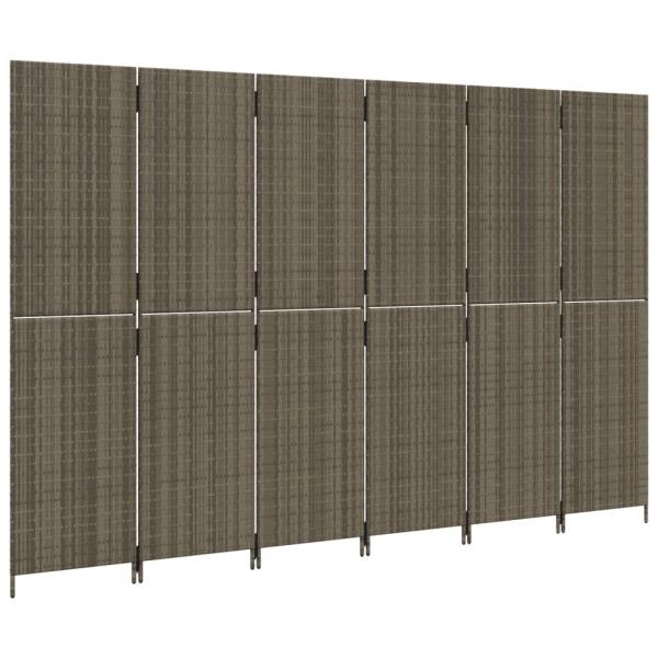 Paravent 6-tlg. Grau Poly Rattan