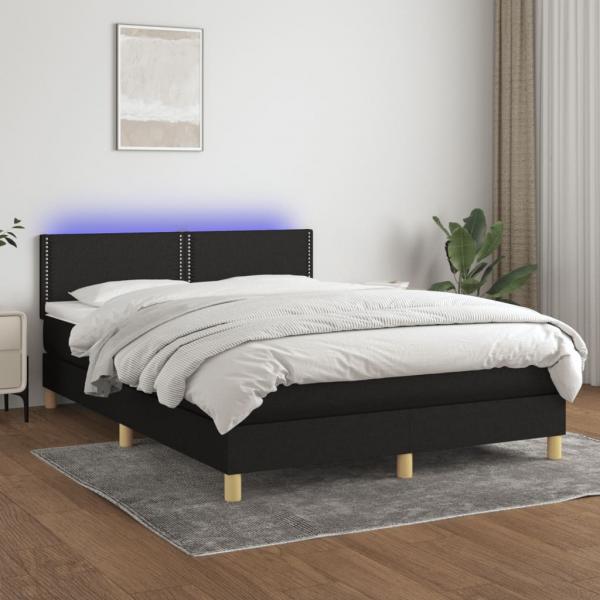 ARDEBO.de - Boxspringbett mit Matratze & LED Schwarz 140x190 cm Stoff