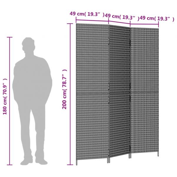 Paravent 3-tlg. Grau Poly Rattan