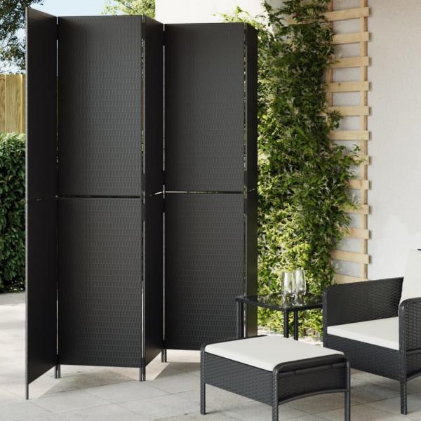 ARDEBO.de - Paravent 5-tlg. Schwarz Poly Rattan