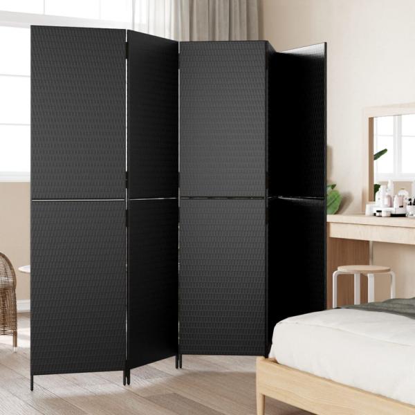 Paravent 5-tlg. Schwarz Poly Rattan