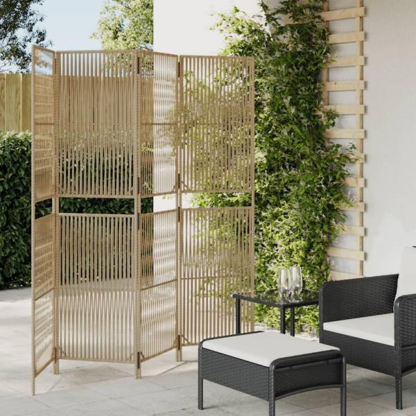 ARDEBO.de - Paravent 4-tlg. Beige Poly Rattan