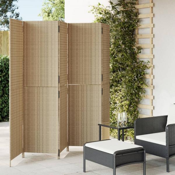 ARDEBO.de - Paravent 5-tlg. Beige Poly Rattan