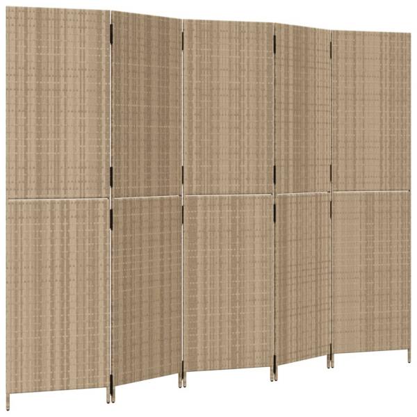 Paravent 5-tlg. Beige Poly Rattan