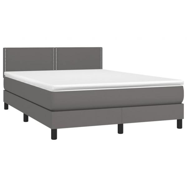 Boxspringbett mit Matratze & LED Grau 140x190 cm Kunstleder