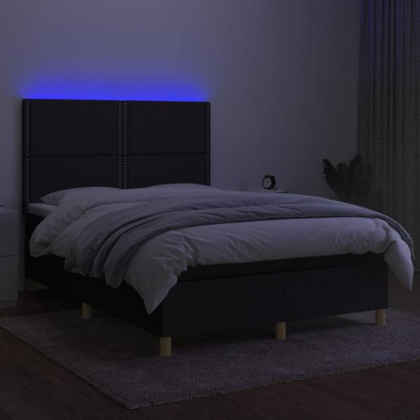 Boxspringbett mit Matratze & LED Schwarz 140x190 cm Stoff