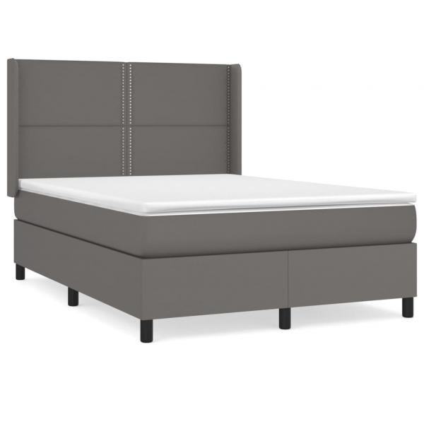 Boxspringbett mit Matratze Grau 140x190 cm Kunstleder