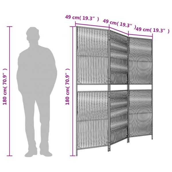 Paravent 3-tlg. Grau Poly Rattan