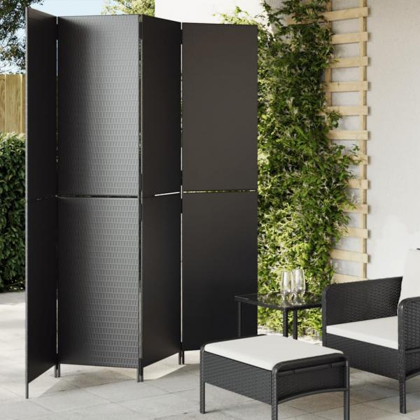 ARDEBO.de - Paravent 4-tlg. Schwarz Poly Rattan