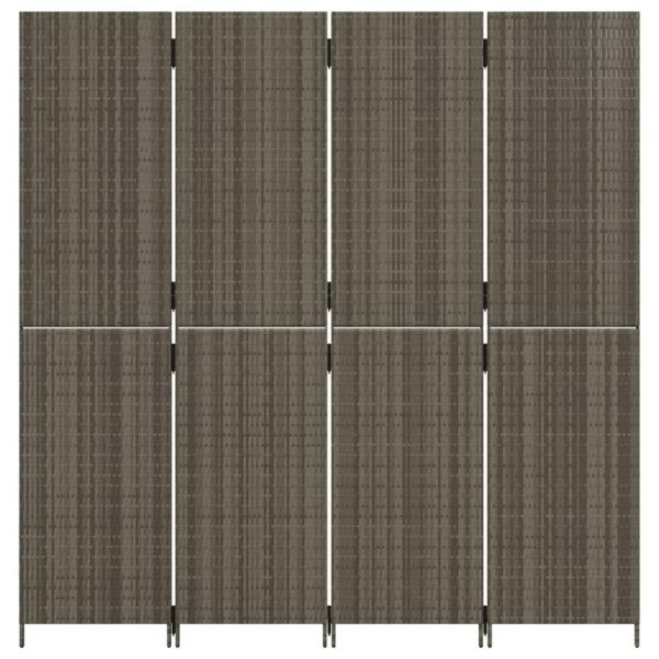 Paravent 4-tlg. Grau Poly Rattan