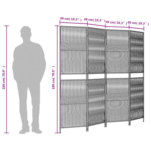 Paravent 4-tlg. Schwarz Poly Rattan