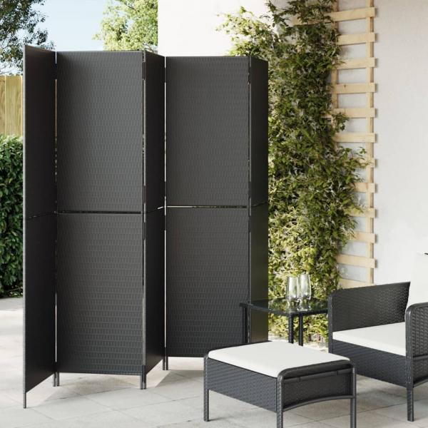 ARDEBO.de - Paravent 5-tlg. Schwarz Poly Rattan