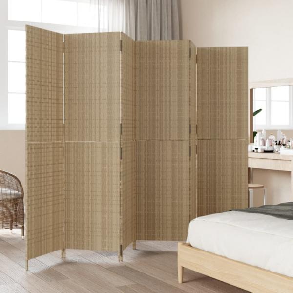 Paravent 6-tlg. Beige Poly Rattan