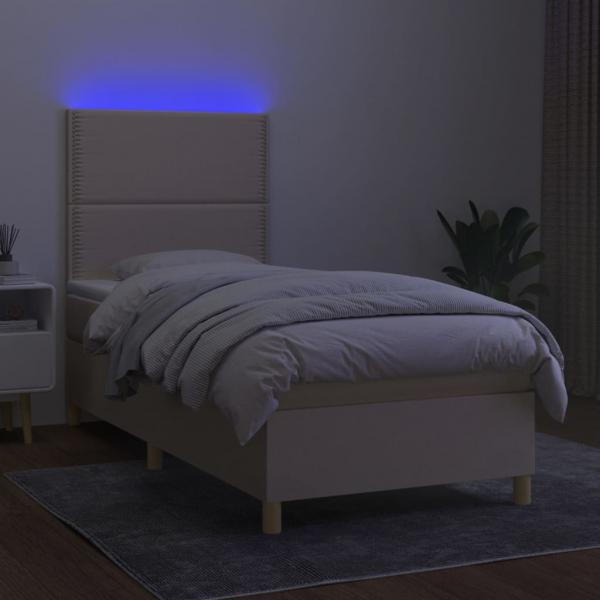 Boxspringbett mit Matratze & LED Creme 80x200 cm Stoff