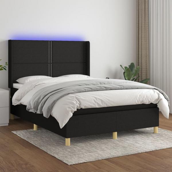 ARDEBO.de - Boxspringbett mit Matratze & LED Schwarz 140x200 cm Stoff