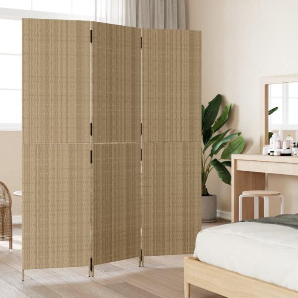 Paravent 3-tlg. Beige Poly Rattan