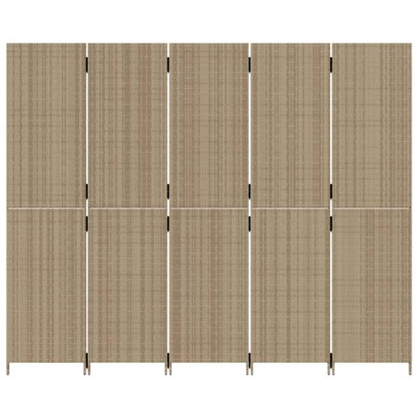 Paravent 5-tlg. Beige Poly Rattan