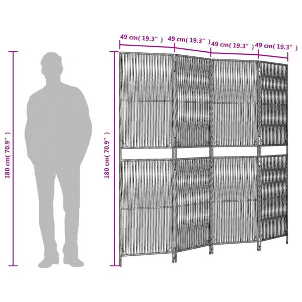 Paravent 4-tlg. Grau Poly Rattan