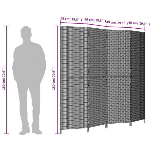 Paravent 4-tlg. Grau Poly Rattan