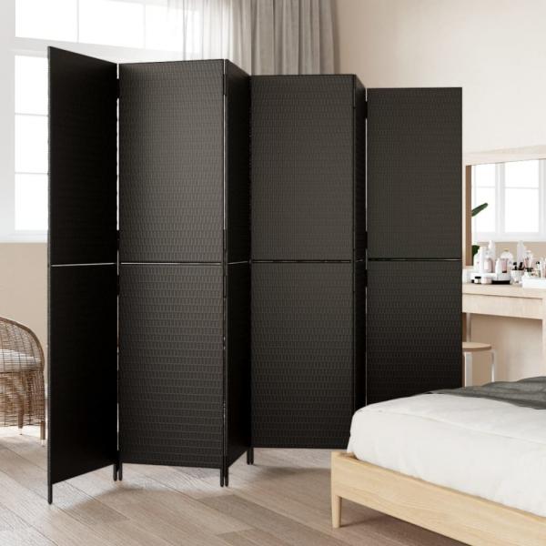 Paravent 6-tlg. Schwarz Poly Rattan