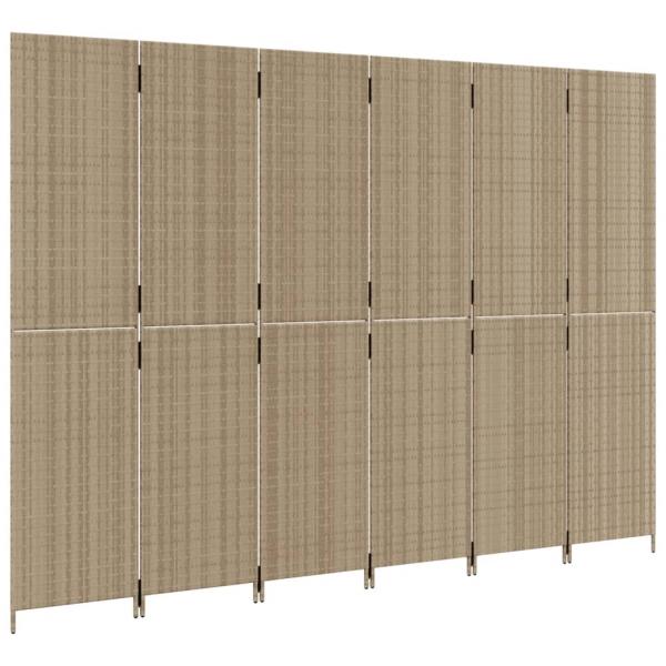 Paravent 6-tlg. Beige Poly Rattan