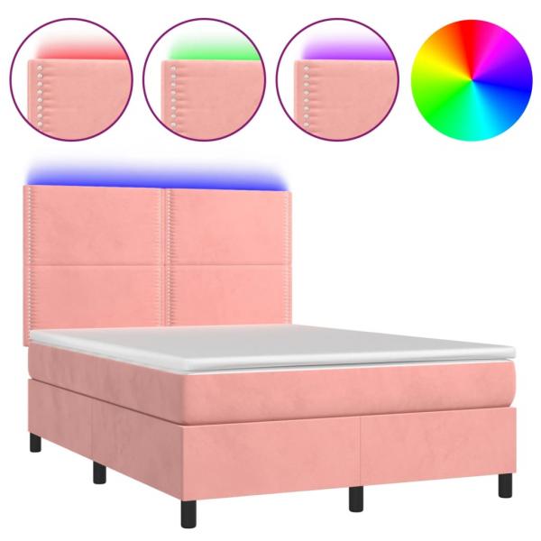 Boxspringbett mit Matratze & LED Rosa 140x200 cm Samt