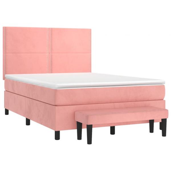 Boxspringbett mit Matratze Rosa 140x190 cm Samt