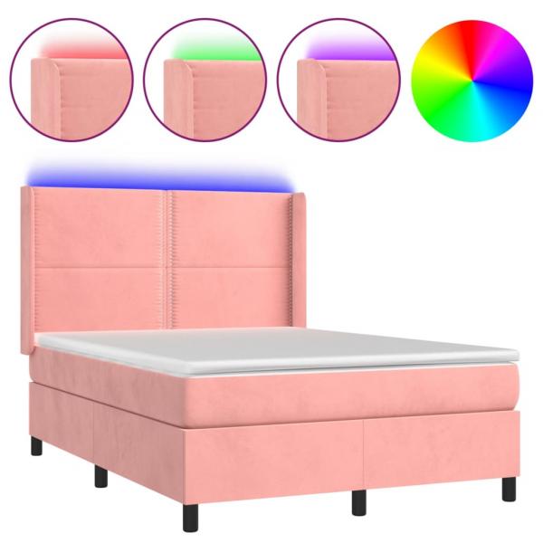 Boxspringbett mit Matratze & LED Rosa 140x200 cm Samt