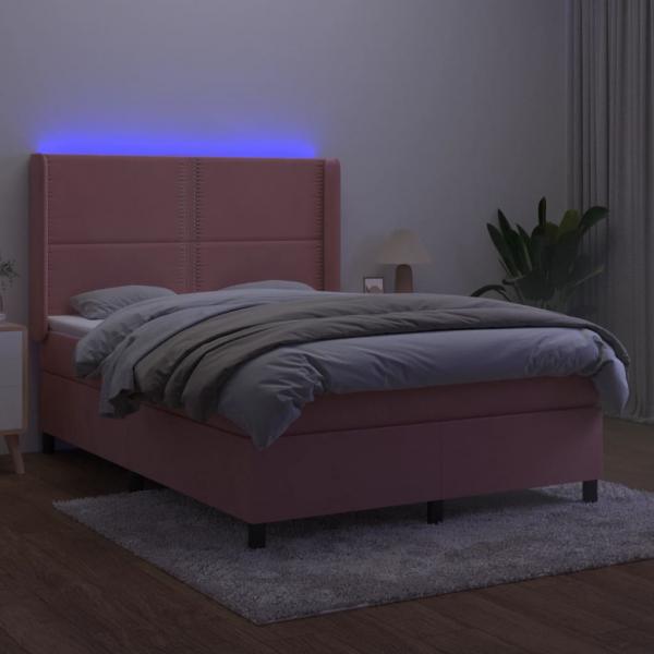 Boxspringbett mit Matratze & LED Rosa 140x200 cm Samt