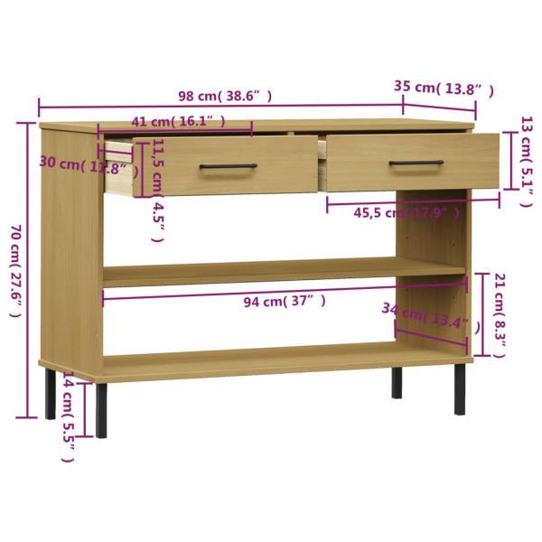 Konsolenschrank OSLO mit Metallbeinen Braun Massivholz Kiefer