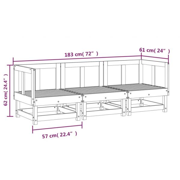 3-tlg. Garten-Lounge-Set Schwarz Massivholz Kiefer