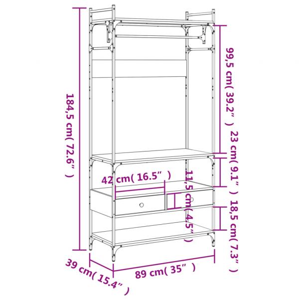 Kleiderschrank mit Schubladen Schwarz 89x39x184,5 cm