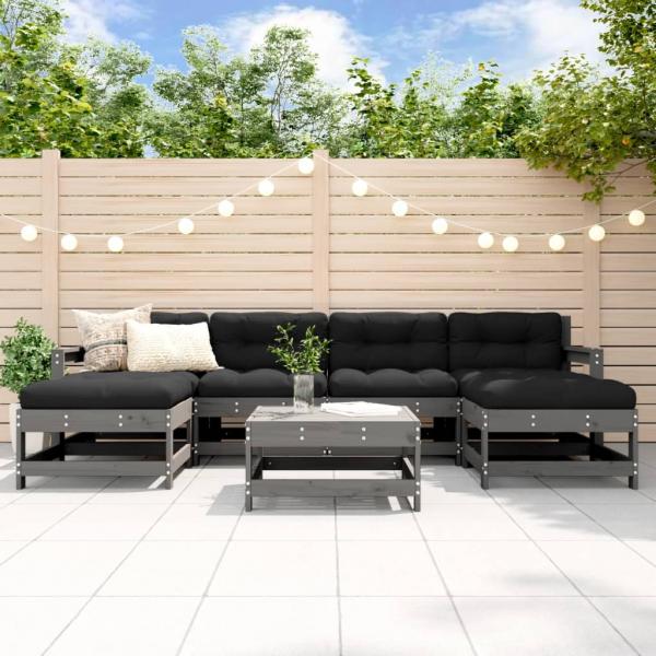 ARDEBO.de - 7-tlg. Garten-Lounge-Set Grau Massivholz Kiefer