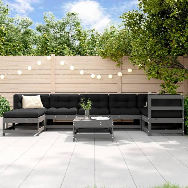 ARDEBO.de - 8-tlg. Garten-Lounge-Set Grau Massivholz Kiefer