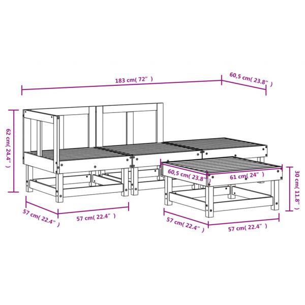 4-tlg. Garten-Lounge-Set Weiß Massivholz Kiefer