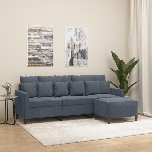 ARDEBO.de - 3-Sitzer-Sofa mit Hocker Dunkelgrau 180 cm Samt