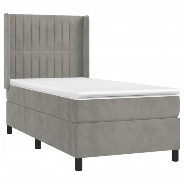 Boxspringbett mit Matratze & LED Hellgrau 90x190 cm Samt