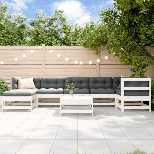 ARDEBO.de - 8-tlg. Garten-Lounge-Set Weiß Massivholz Kiefer