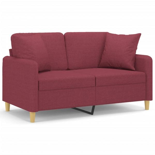 2-Sitzer-Sofa mit Zierkissen Weinrot 120 cm Stoff