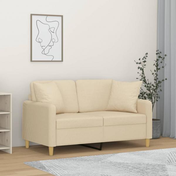 ARDEBO.de - 2-Sitzer-Sofa mit Zierkissen Creme 120 cm Stoff