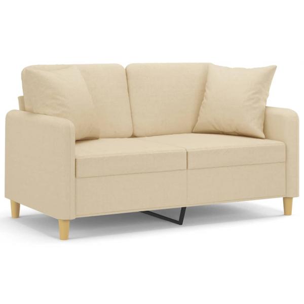 2-Sitzer-Sofa mit Zierkissen Creme 120 cm Stoff