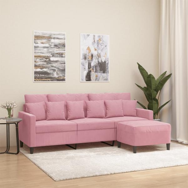 ARDEBO.de - 3-Sitzer-Sofa mit Hocker Rosa 180 cm Samt