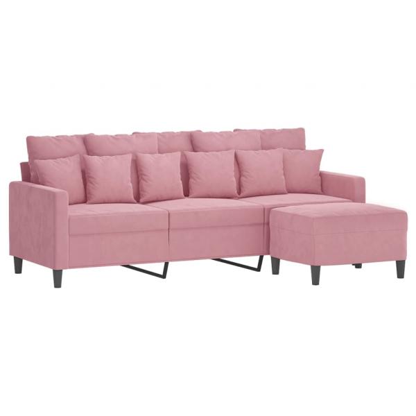 3-Sitzer-Sofa mit Hocker Rosa 180 cm Samt