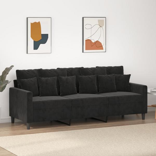 ARDEBO.de - 3-Sitzer-Sofa Schwarz 180 cm Samt