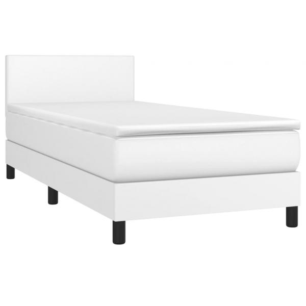 Boxspringbett mit Matratze Weiß 90x190 cm Kunstleder