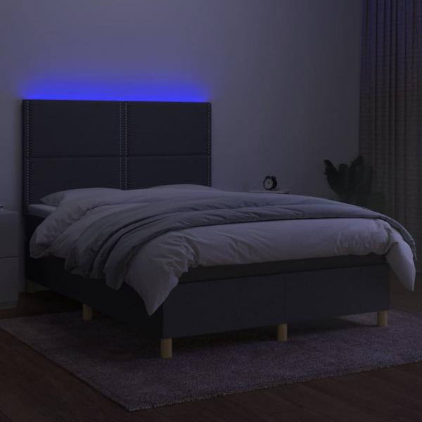 Boxspringbett mit Matratze & LED Dunkelgrau 140x190 cm Stoff