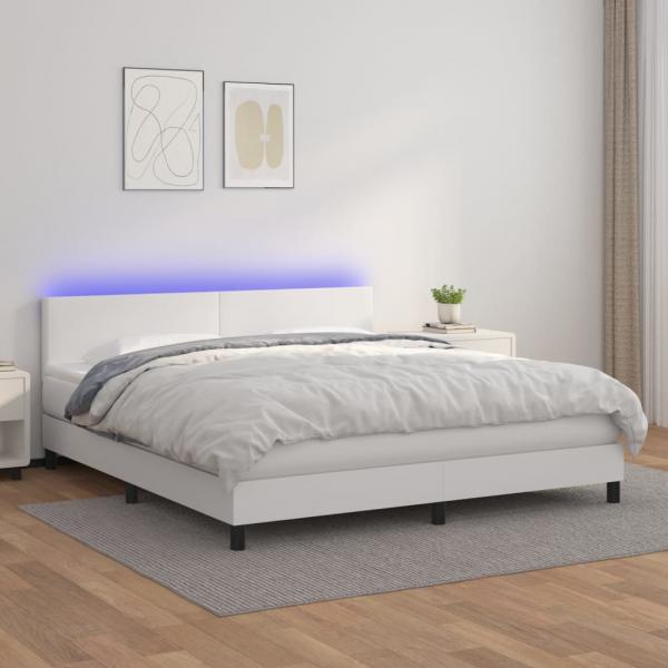 ARDEBO.de - Boxspringbett mit Matratze & LED Weiß 180x200 cm Kunstleder