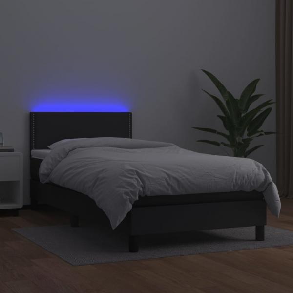 Boxspringbett mit Matratze & LED Schwarz 100x200 cm Kunstleder