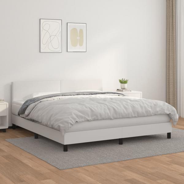 ARDEBO.de - Boxspringbett mit Matratze Weiß 180x200 cm Kunstleder